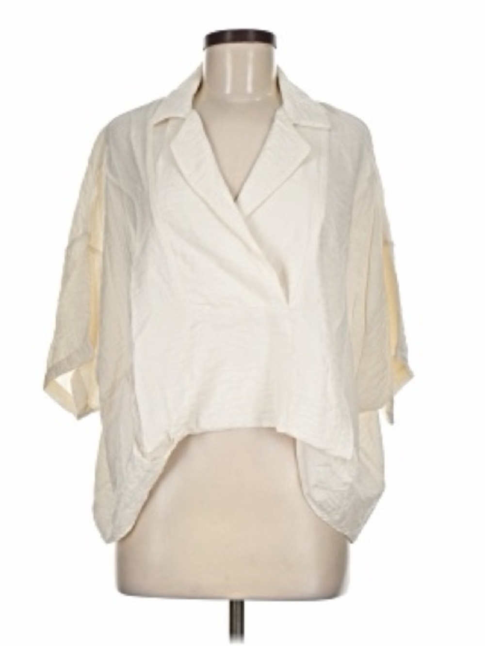 Anthropologie 1X Ivory Textured Oversized Camp Collar Boxy Blouse